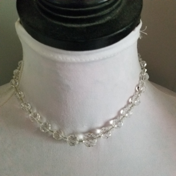 Vintage sparkly clear beads necklace choker art deco short adjustable - Picture 2 of 13